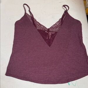 Victoria’s Secret Lace-Trim Ribbed Cami Tank Top - Plum size small